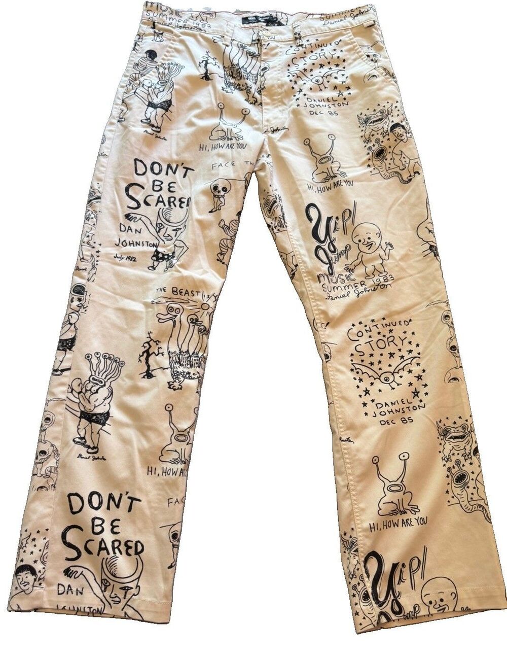 Vans Daniel Johnston Chino Pants Mens 36x31.5 Off White Graphic Loose Fit Skate